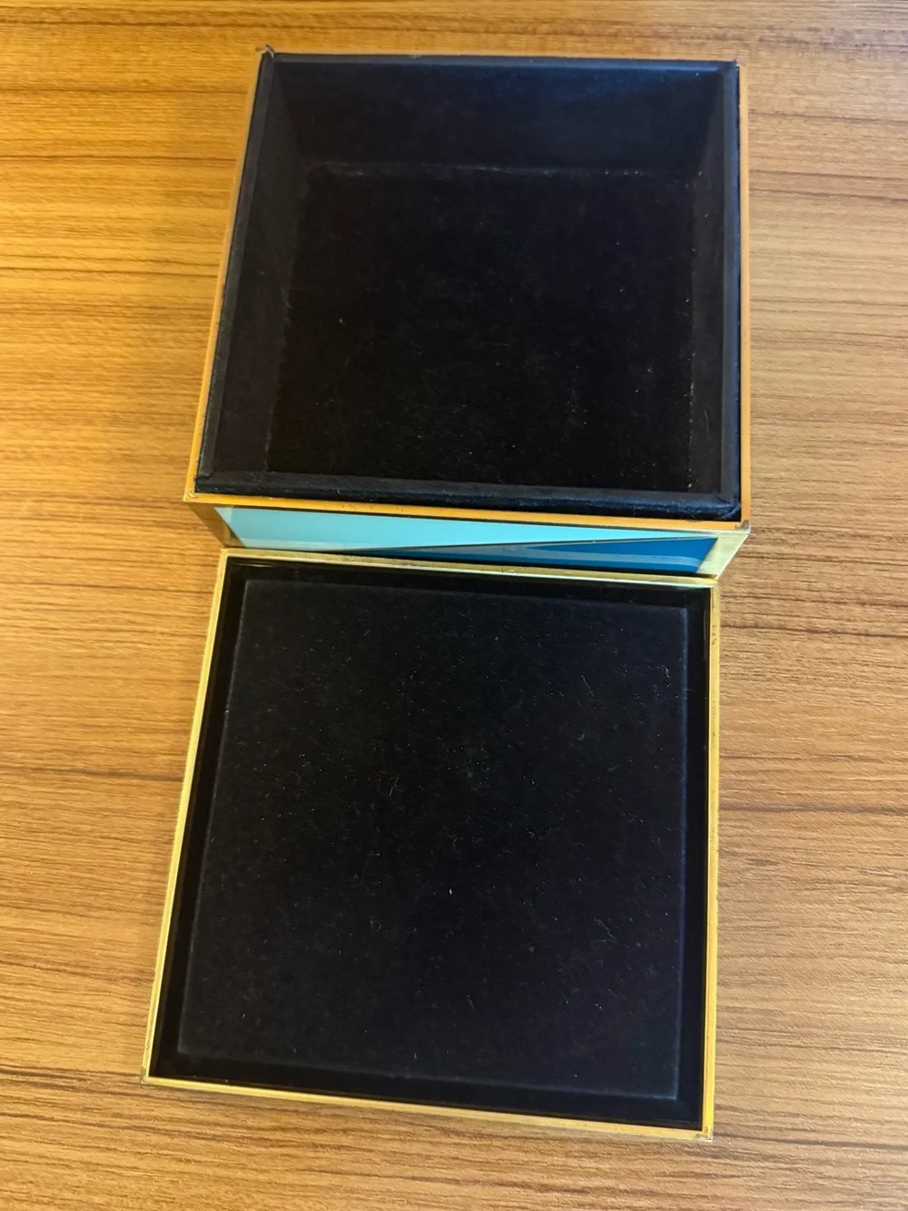 West Elm Enameled Brass Geometric Decorative Keepsake Box Small Cobalt / Sage